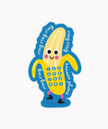Banana-shaped phone with a smiling face on a white background
