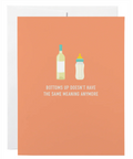 Card with bottle and baby bottle illustration on a peach background