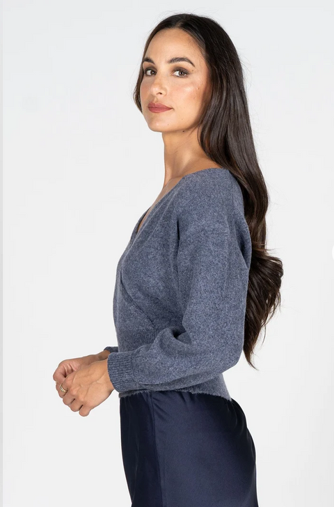 L/S Wrap Knit Sweater | Denim Blue