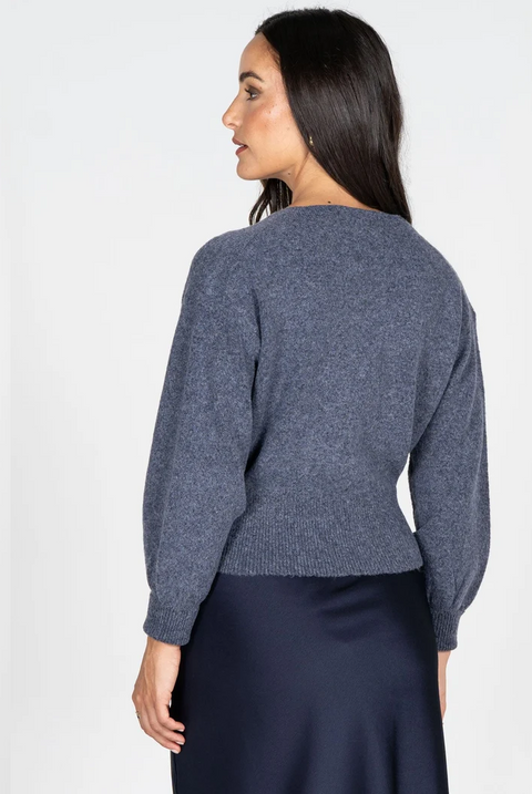 L/S Wrap Knit Sweater | Denim Blue