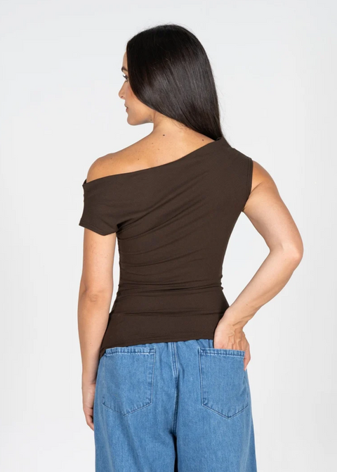 Gathered Front Boat Neck Top | Brown