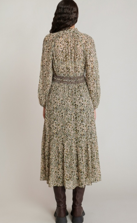 Smocking Waist Dress | Ecru Leopard