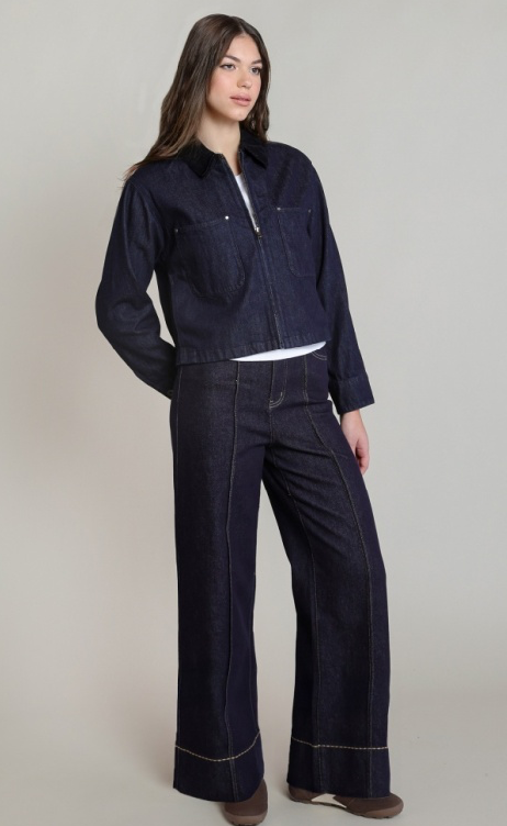 Corduroy Collar Denim Jacket | Indigo