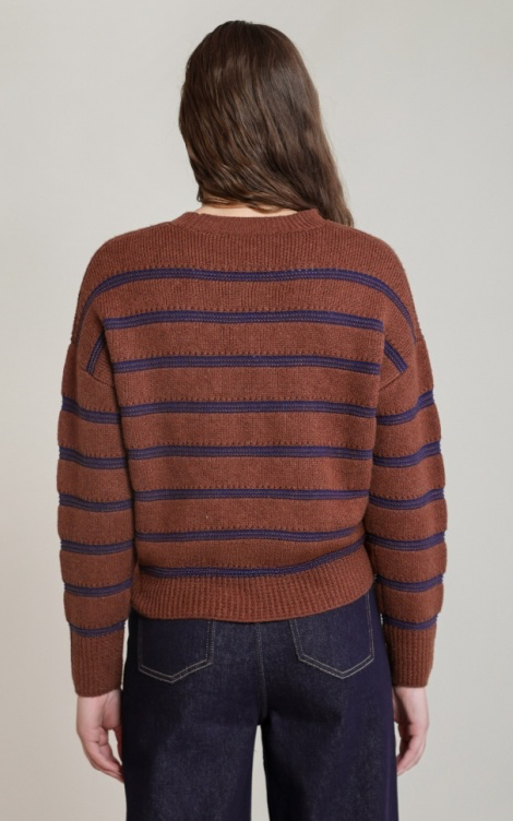 Stripe Crew Neck Sweater | Rustic Brown and Blue