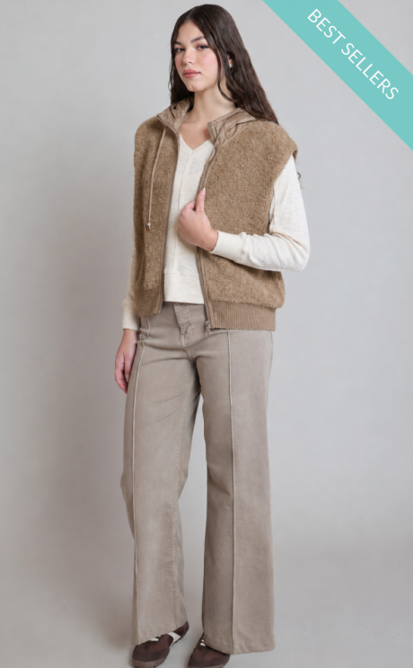 Hooded Boucle Vest | Beige