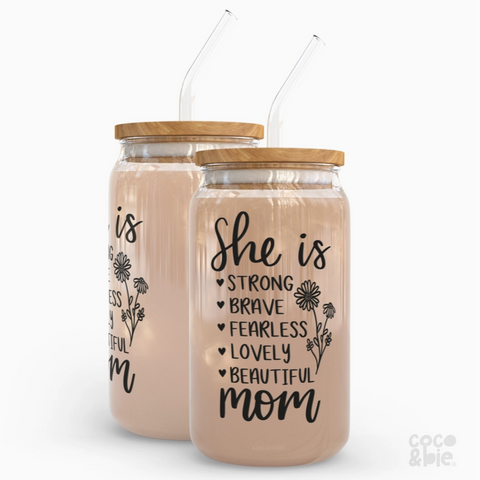 She is Mom 16 oz Glass Cup