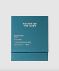 Blue box with 'Poetry of the Gods' branding on a light gray background