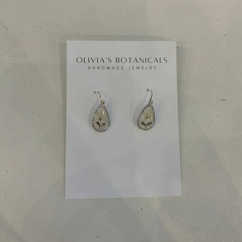 Silver Teardrop Earrings | White Flower