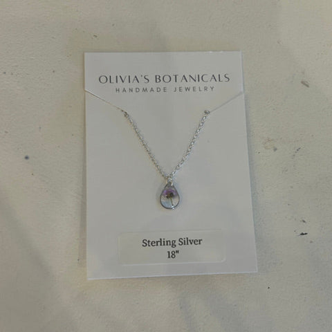 Silver Teardrop Necklace | Purple Flower