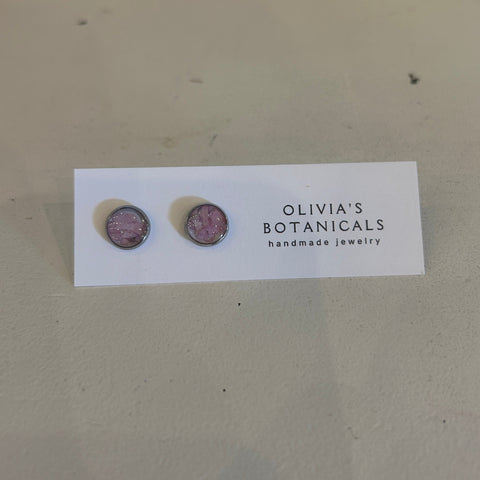 Small Stainless Steel Stud Earrings | Pink Flower