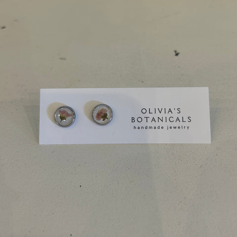 Small Stainless Steel Stud Earrings | White Flower