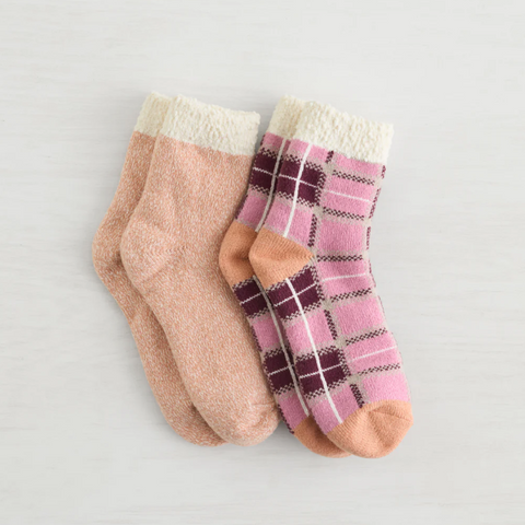 Lemon - 2Pk Snow Day Crew Socks | Red and Pink O/S