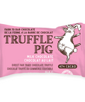 Pink chocolate bar packaging with 'Truffle Pig' branding on a white background