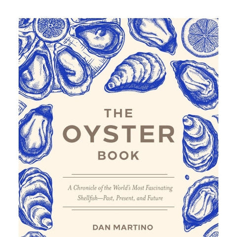 Book cover of 'The Oyster Book' with blue oyster illustrations on a beige background