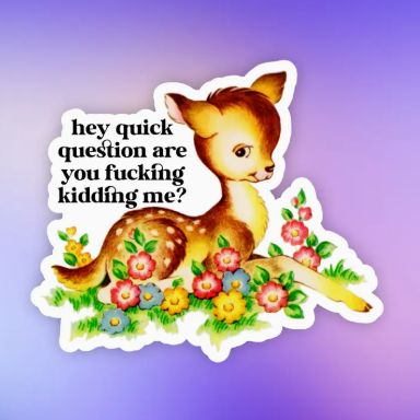 Sticker with a deer and flowers on a purple background