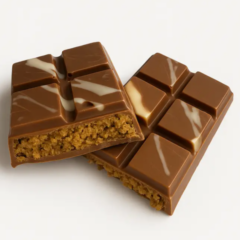 Chocolate candy bars with a white background