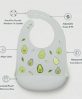 avocado bib silicone adjustable snaps sized for growth waterproof oversized pouch