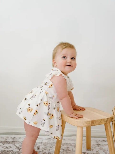Ruffle Skirted Short Sleeve Onesie | Spring Bee