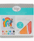 Lulujo baby's first year blanket and cards set packaging on a white background