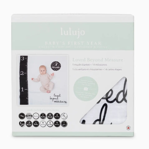 Lulujo baby growth tracking set packaging on a white background