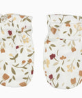 Pair of floral-patterned baby booties on a white background