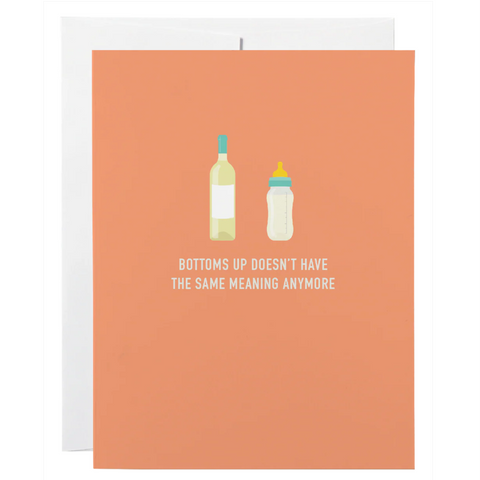 Card with bottle and baby bottle illustration on a peach background