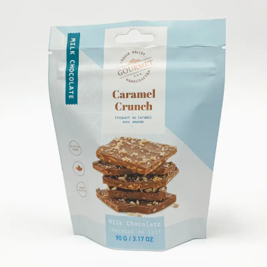 Packaged snack with 'Caramel Crunch' label on a white background