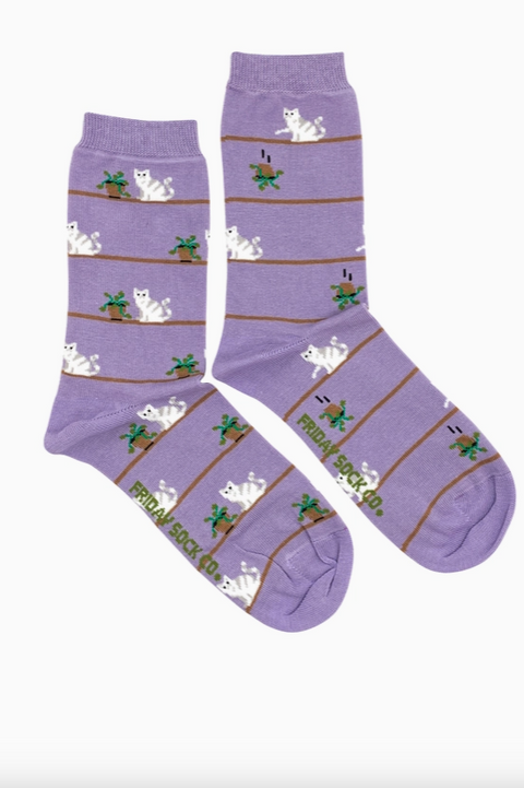 cats and plants, friday socks co, womens, socks