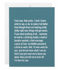 Card with printed text on a blue background