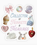 Collection of trinkets and treasures with decorative elements on a white background