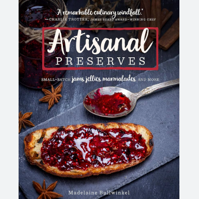 Book cover of 'Artisanal Preserves' with a spoonful of jam and a jar of jam on a dark surface.