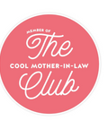 Pink circle with white text 'Member of The Cool Mother-In-Law Club' on a white background