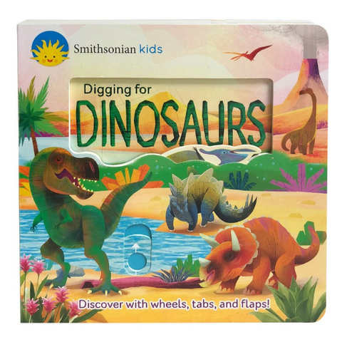 Children's book cover titled 'Digging for Dinosaurs' with colorful dinosaurs and Smithsonian Kids logo.