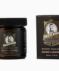 Beard balm jar and packaging with 'Educated Beards' branding on a white background