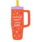 Illustration of a water bottle with 'emotional support water bottle' text on a white background
