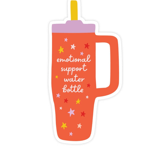 Illustration of a water bottle with 'emotional support water bottle' text on a white background