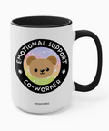 Mug with a bear illustration and text 'Emotional Support Co-Worker' on a white background