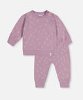 deux par deux cotton set in purple with flower heart print
