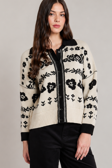 ivory and black floral sweater