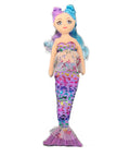 Mermaid doll with colorful tail and hair on a white background