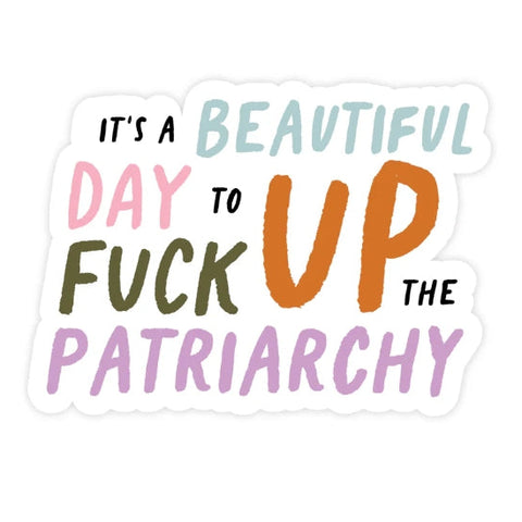 Sticker with colorful text on a white background