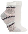 Pair of patterned socks on a white background