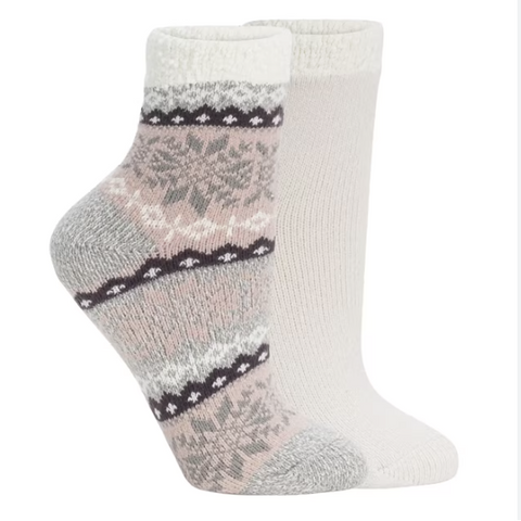 Pair of patterned socks on a white background