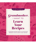 Book cover with text 'Grandmother, I want to learn your recipes' on a pink background with illustrations.