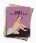 Valentine's Day card with a cartoon character on a purple background