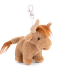Plush toy horse with a keychain on a white background
