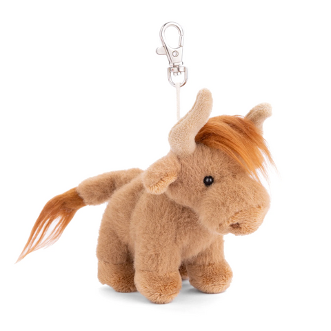 Plush toy horse with a keychain on a white background