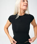 woman wearing black tee