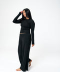 model wearing soft black loungepants