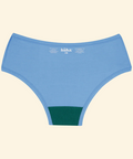 Blue underwear with green waistband on a beige background